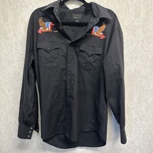 High Noon Western Shirt Men's Size Large Black Cowboy Rancher Eagle Pearl Snap